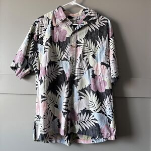 Cooke Street Shirt Mens Large Black Pastel Hawaiian Aloha Cotton Floral Tropical